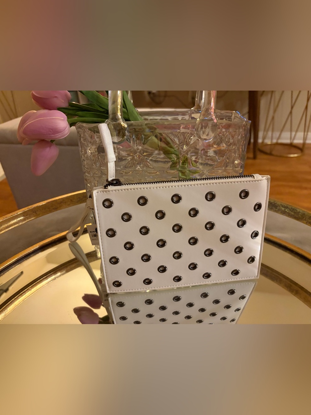 Express White Studded Wristlet Bag